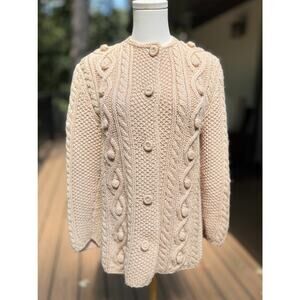 Cable Knit Cream Fisherman Long Cardigan Handmade S Preppy Nautical Academia
